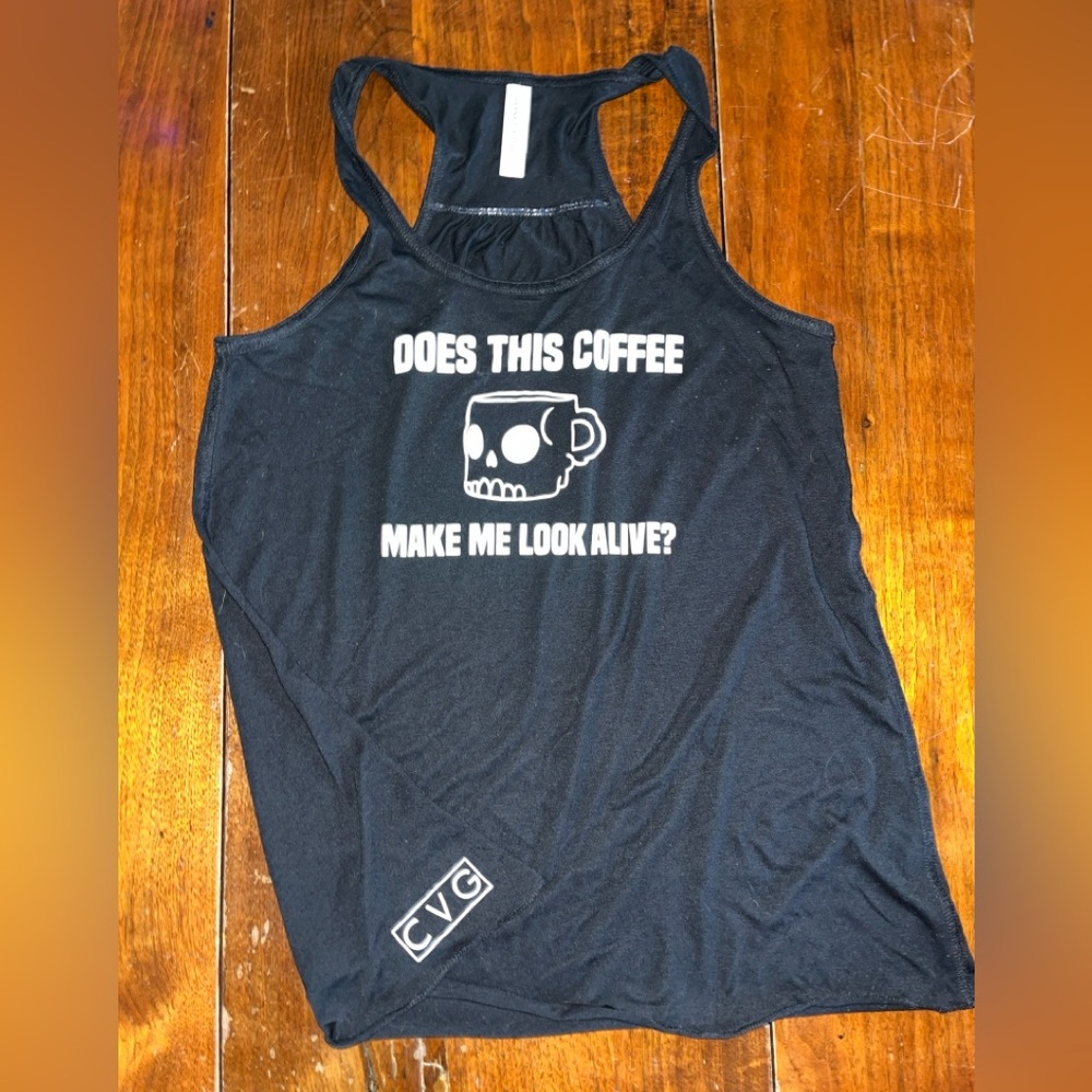 Black Graphic Tank Top with Coffee Print